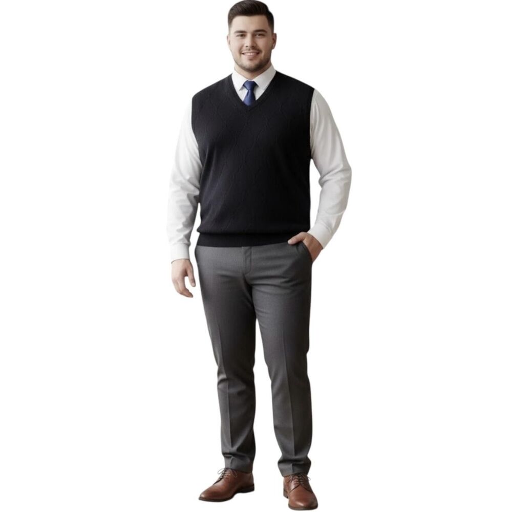 Joseph & Lyman Sweater Vest Mens XL Black 100% Cashmere V Neck Diamond Knit